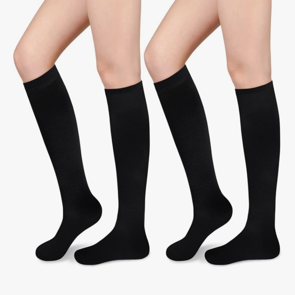 2 Pair Black Knee High Tube Socks for Women Knee Athletic Stockings
